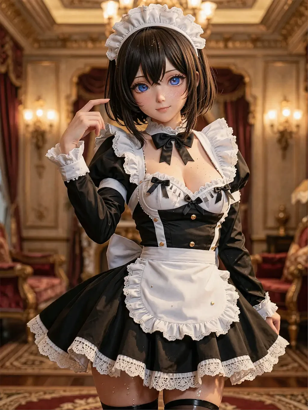 Fictional AI character featured on the fourth landing page, at night